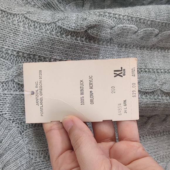 NWT Jantzen Deadstock 1980's Men's Cable Knit Green Crew Neck Sweater Size XL - Picture 4 of 9